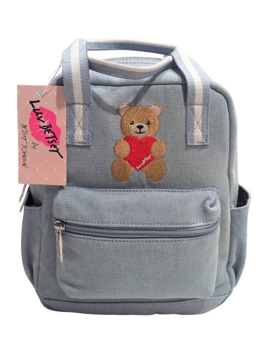 NEW BETSEY JOHNSON LUV BETSEY BLUE DENIM EMBROIDERED TEDDY BEAR BACKPACK NET